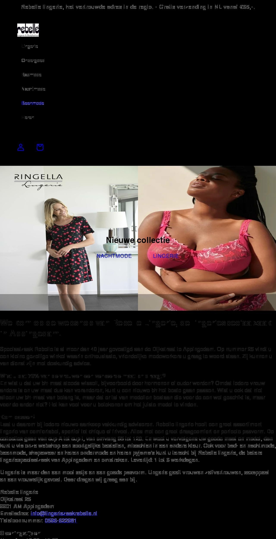 lingeriezaakrebelle.nl shopify website screenshot