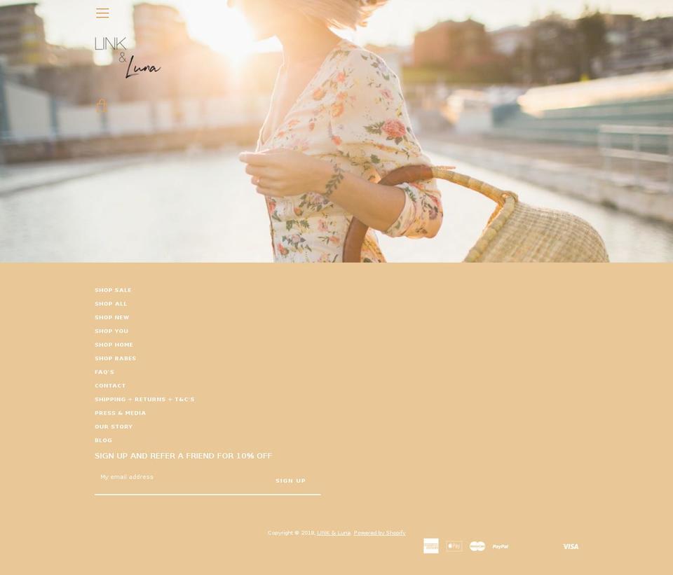 linkandluna.com shopify website screenshot