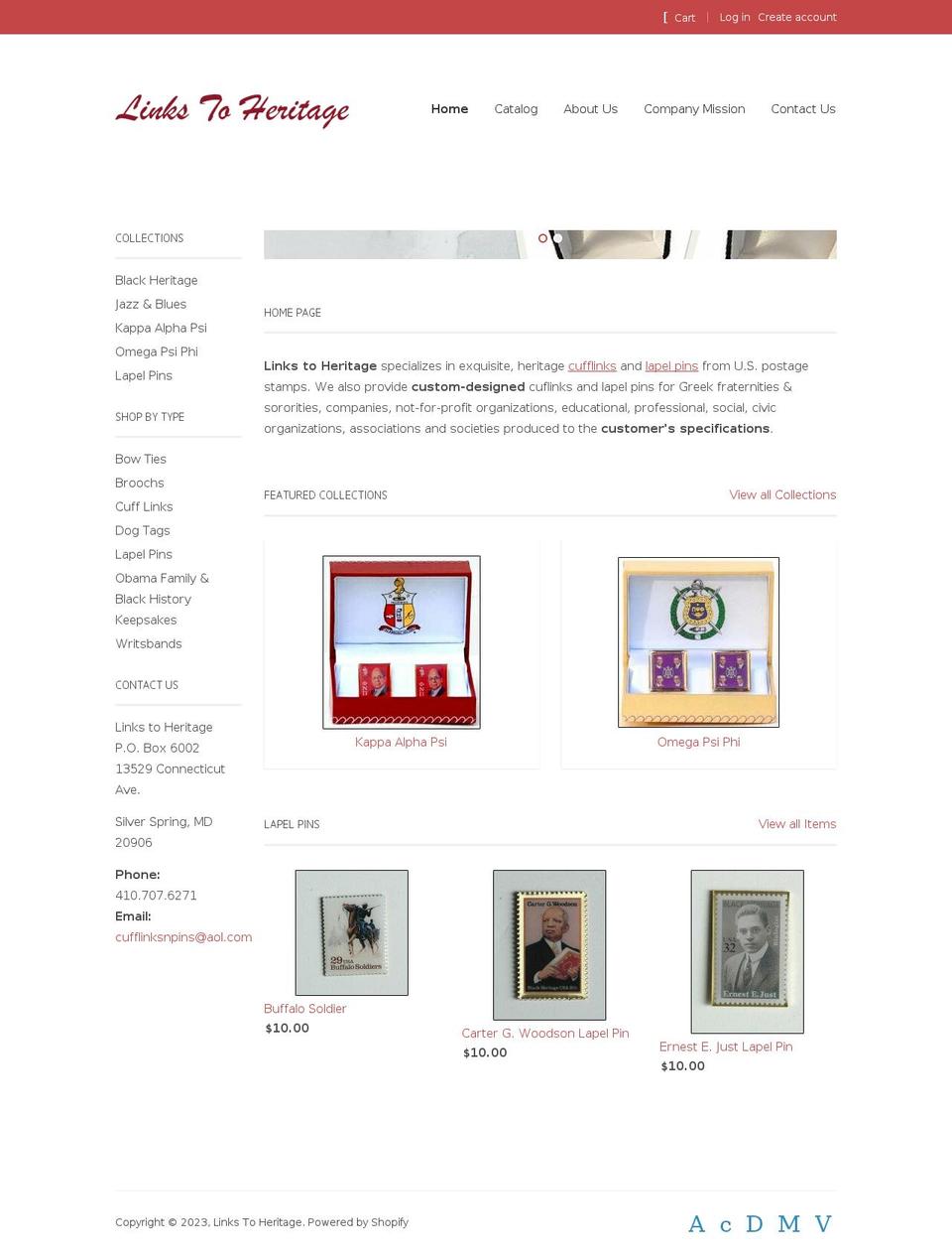 links-to-heritage.myshopify.com shopify website screenshot