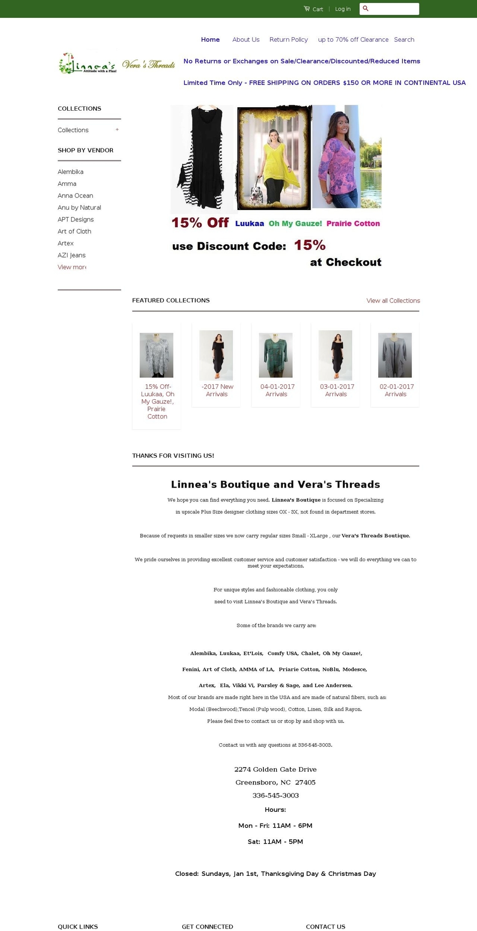 Copy of Classic Shopify theme site example linneasboutique.com