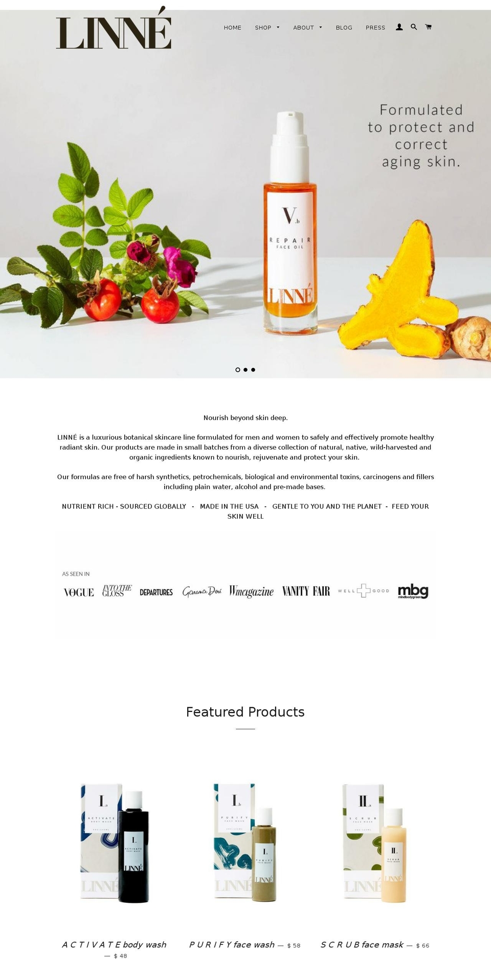 linnecosmetics.com — Shopify storefront screenshot