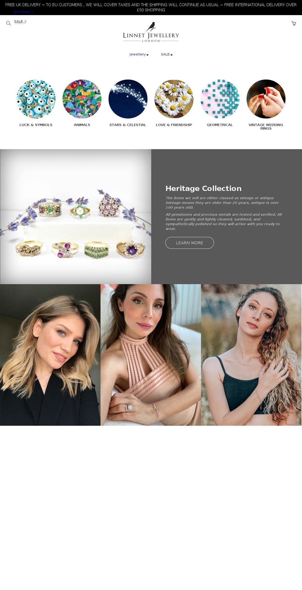 linnetjewellery.com shopify website screenshot