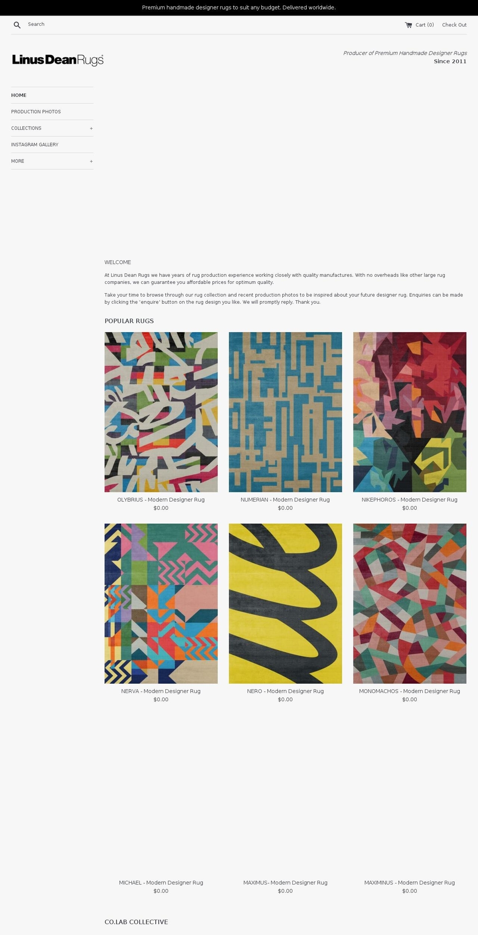 linusdeanrugs.com — Shopify storefront screenshot