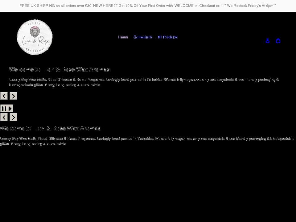 lionandrosewaxaromas.co.uk shopify website screenshot