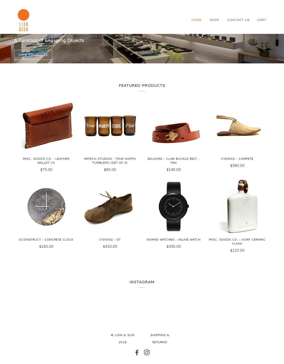 lionandsunstore.com — Shopify storefront screenshot