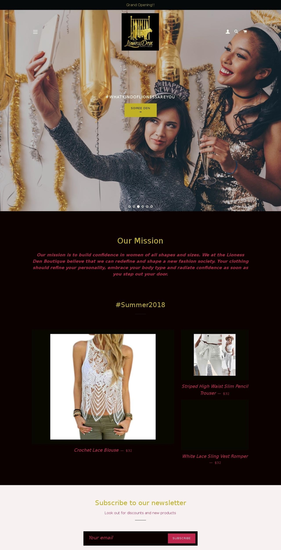 lionessdenboutique.com — Shopify storefront screenshot