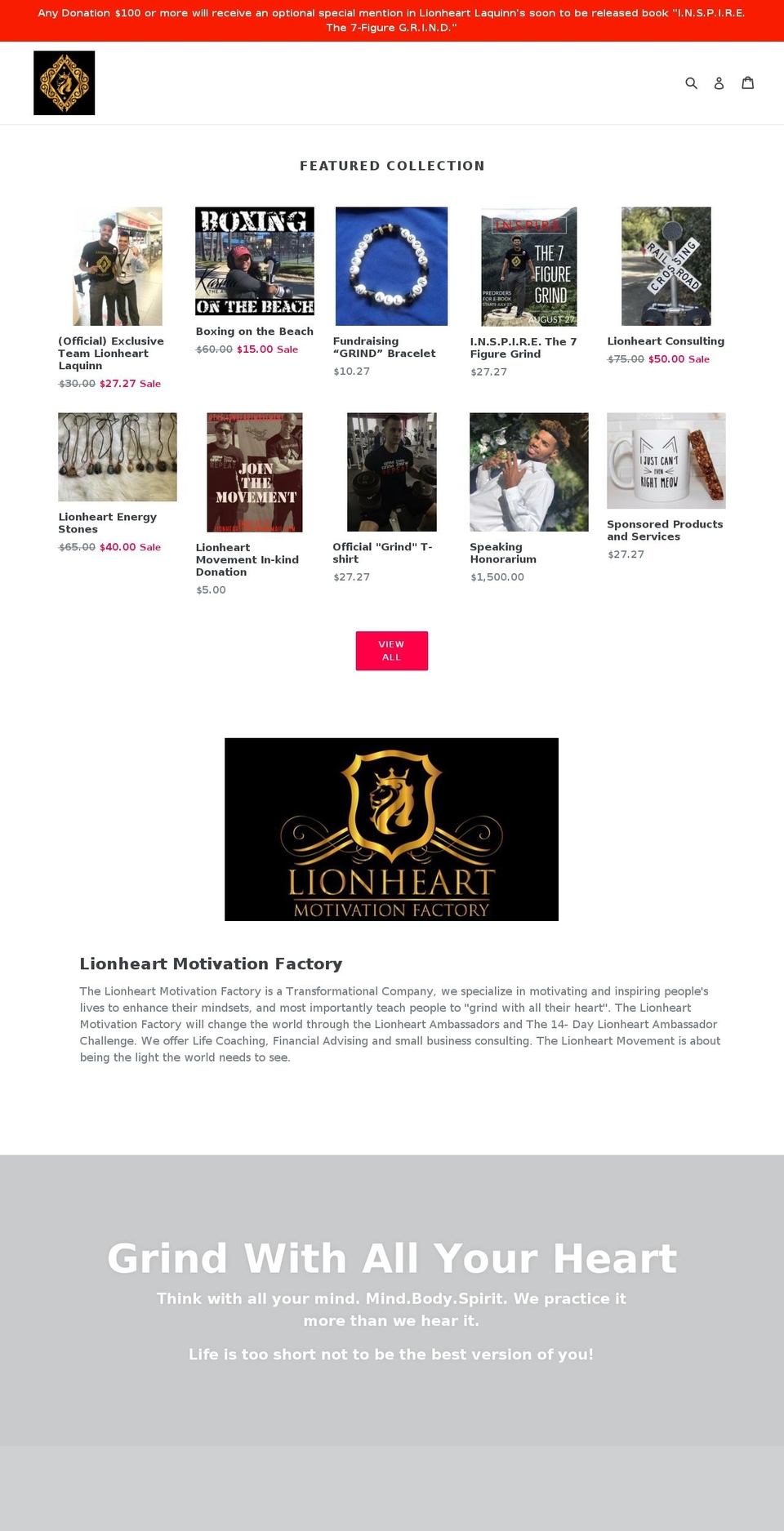 lionheartlaquinn.com — Shopify storefront screenshot