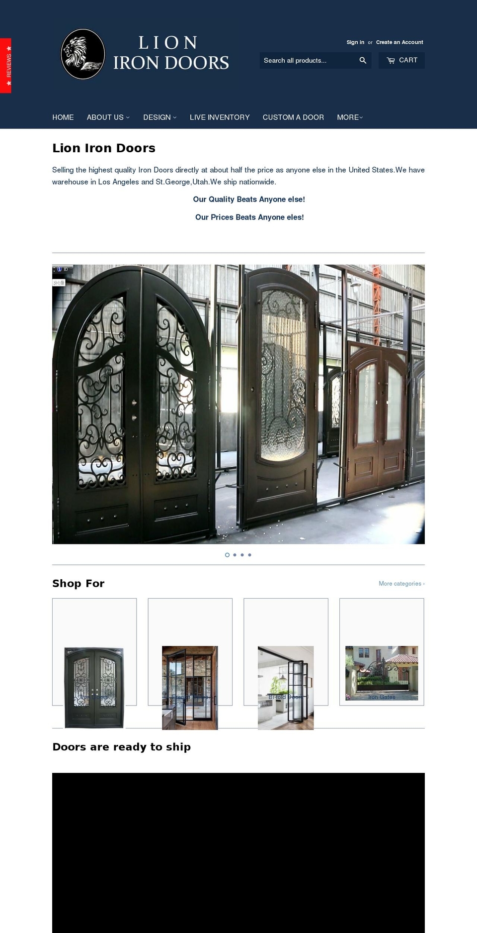 lionirondoors.com — Shopify storefront screenshot