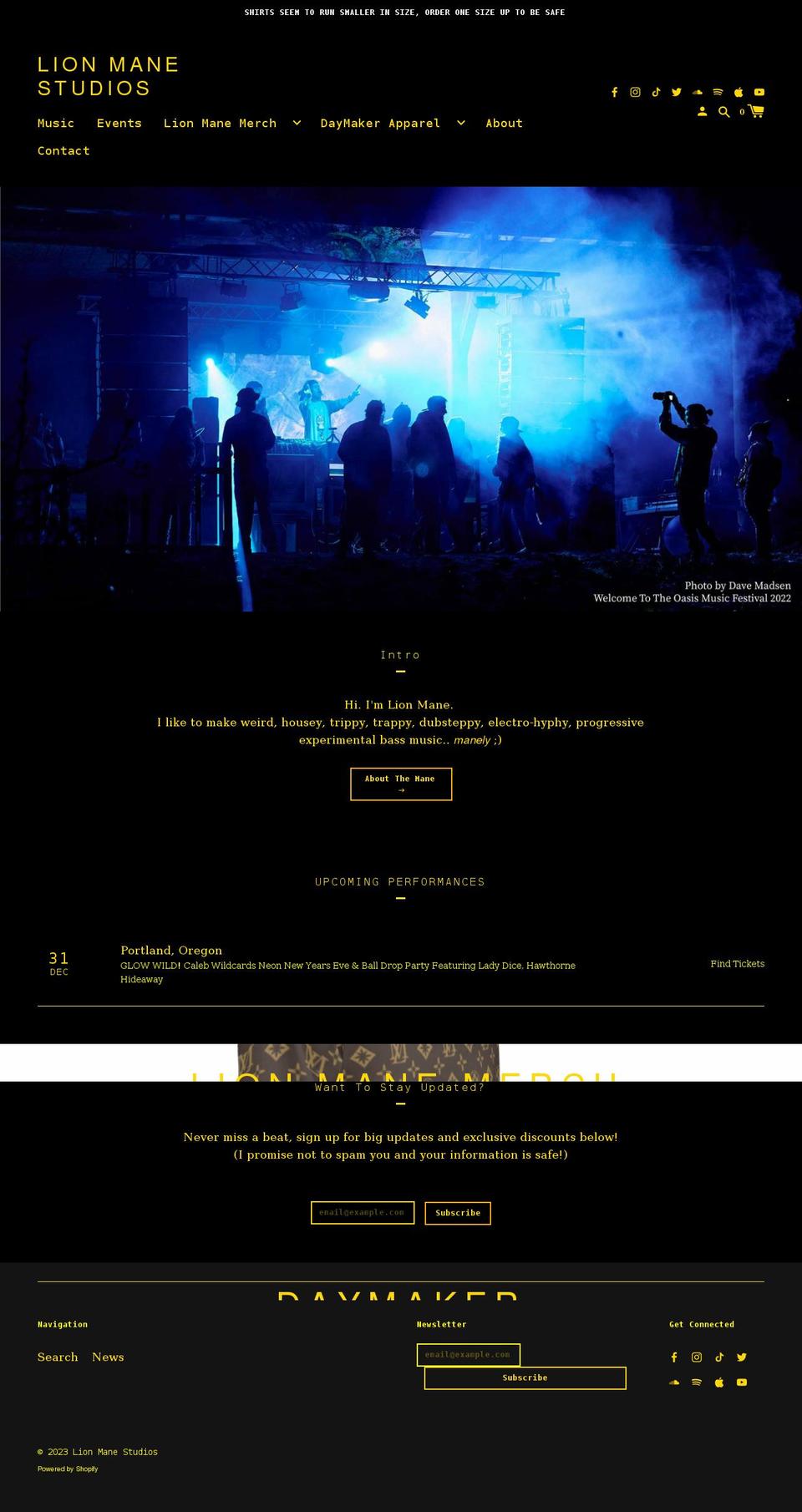 lionmanestudios.com shopify website screenshot