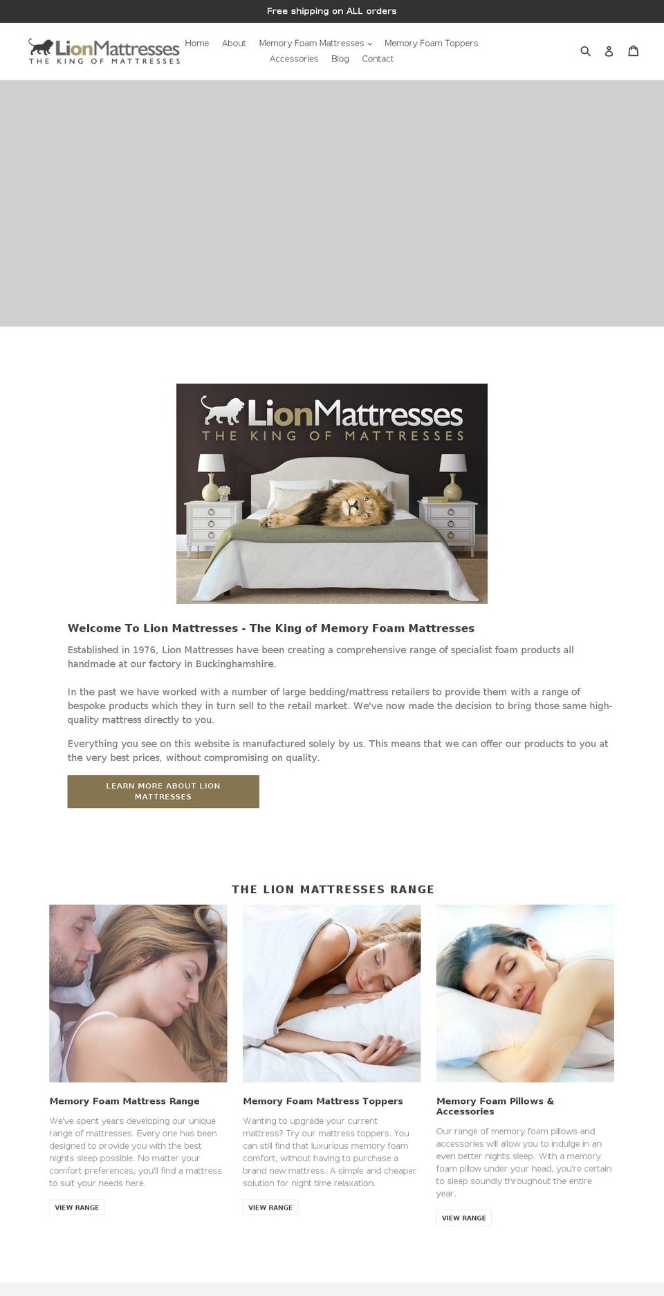 lionmattresses.com — Shopify storefront screenshot