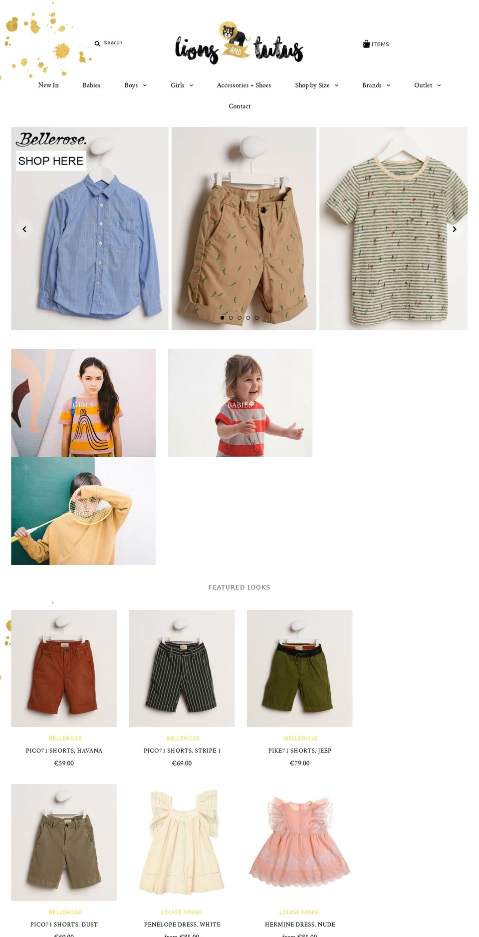 lionsandtutus.com shopify website screenshot