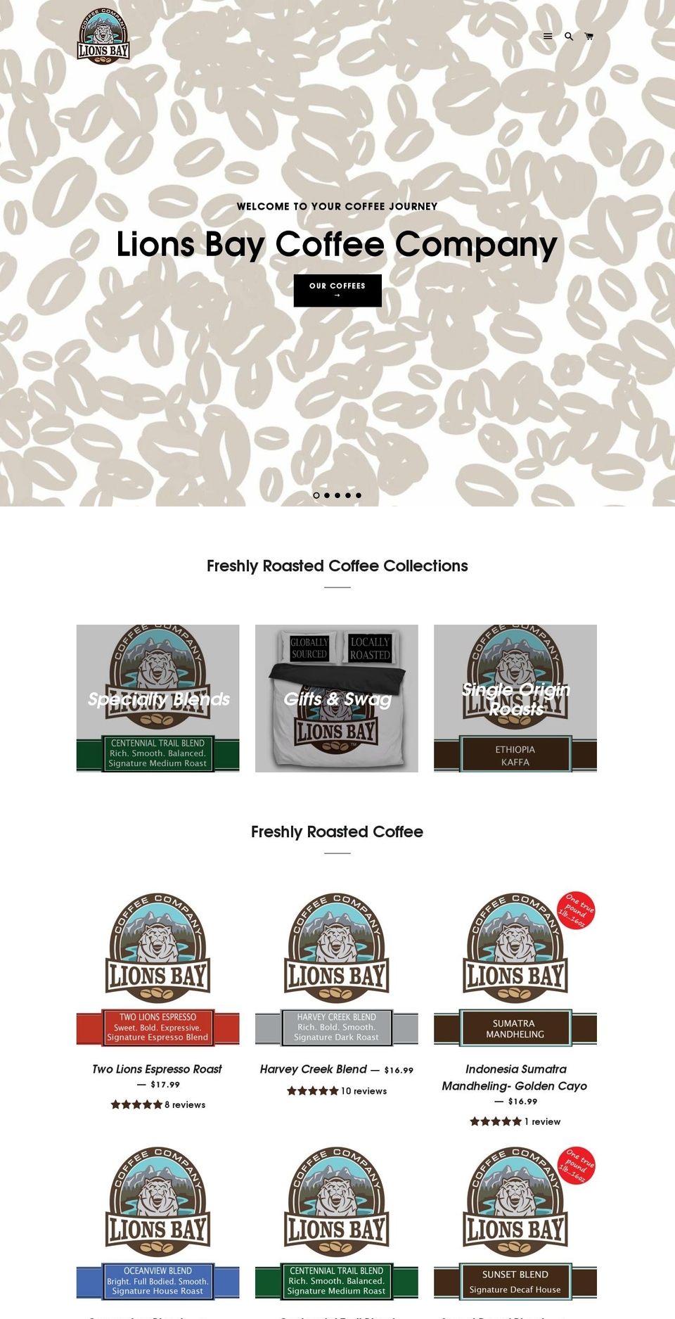 lionsbaycoffeecompany.com — Shopify storefront screenshot