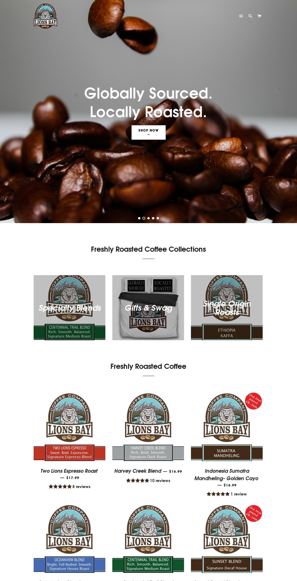 lionsbayroastingcompany.com — Shopify storefront screenshot