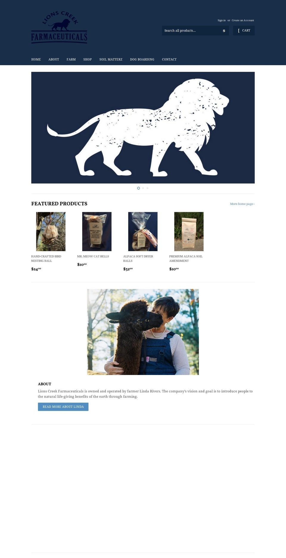 lionscreekfarm.com shopify website screenshot