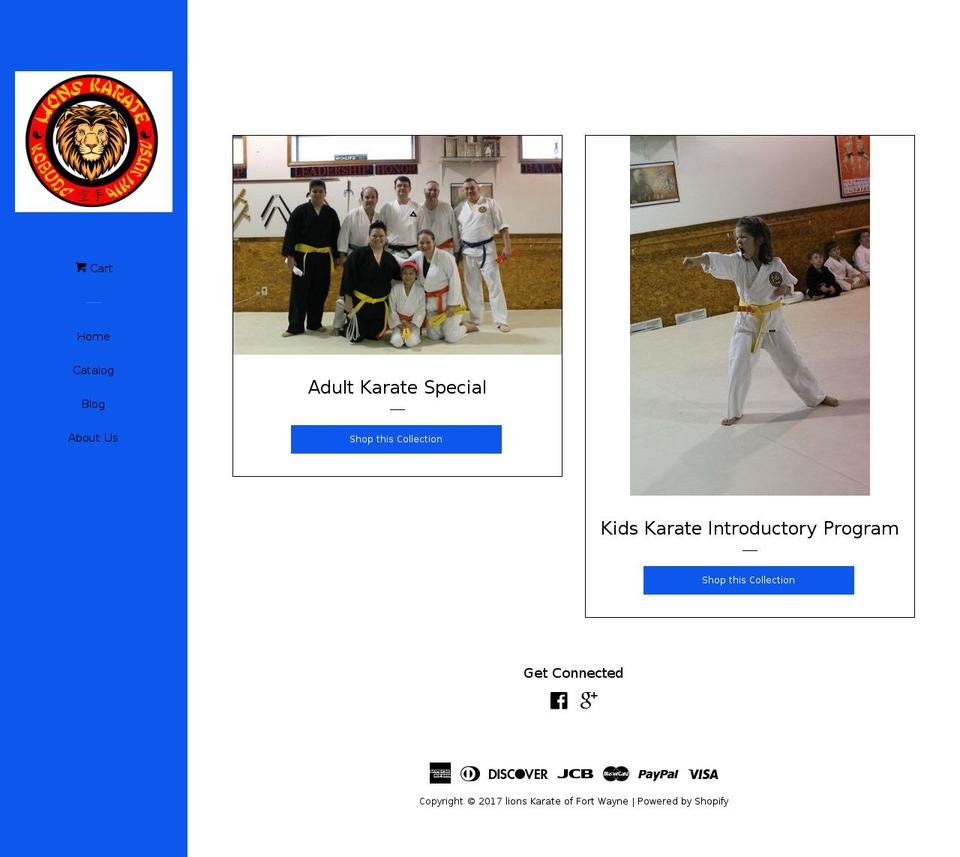 lionskarateftwayneonlinestore.com shopify website screenshot
