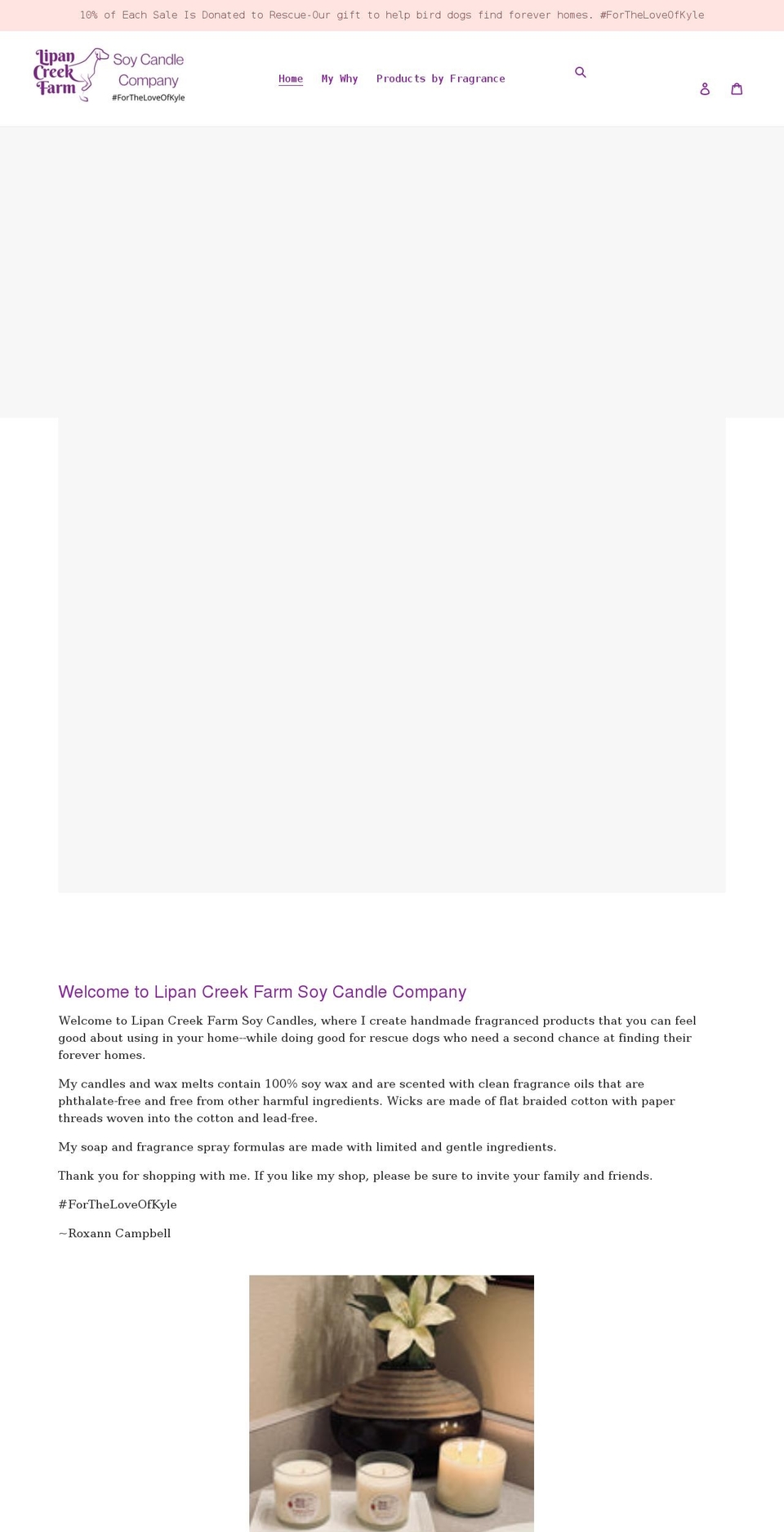 lipancreekfarmsoycandles.com shopify website screenshot