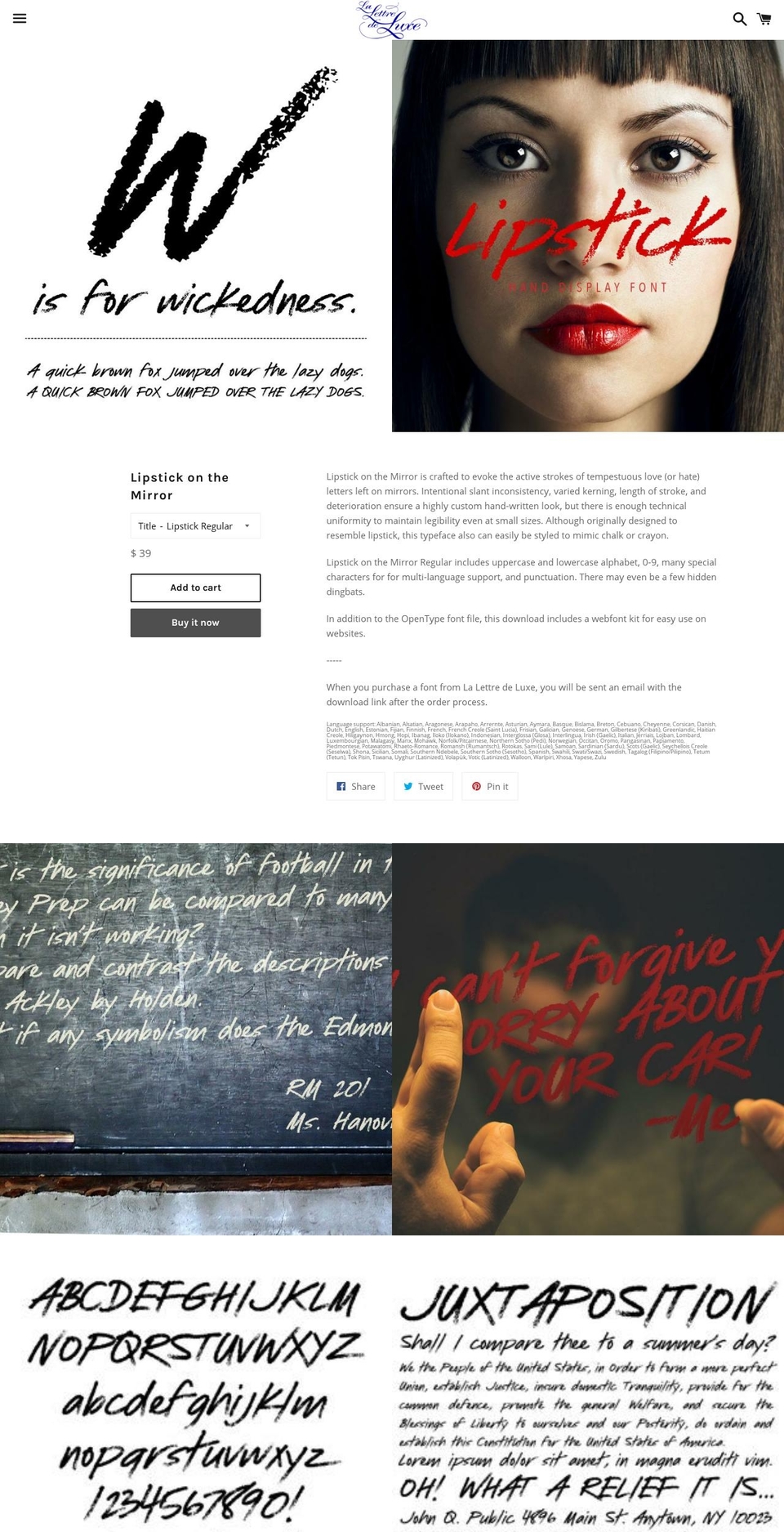 lipstickfont.com — Shopify storefront screenshot
