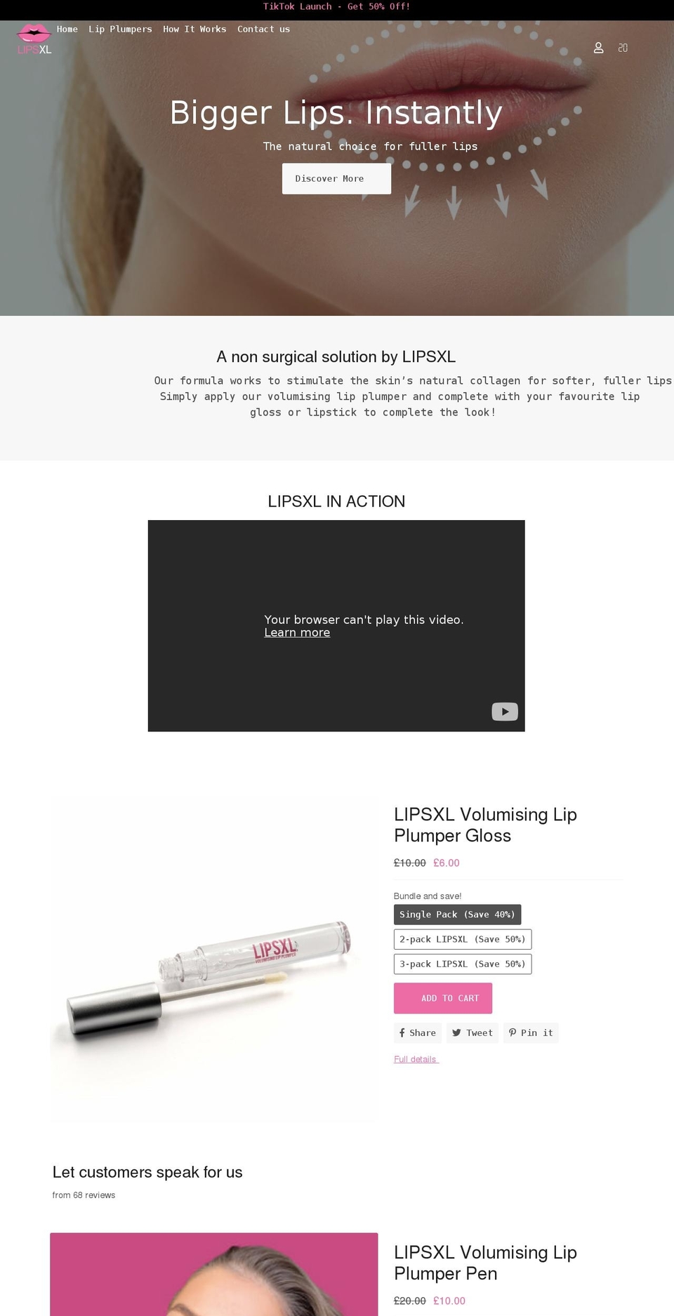 lipsxl.com shopify website screenshot
