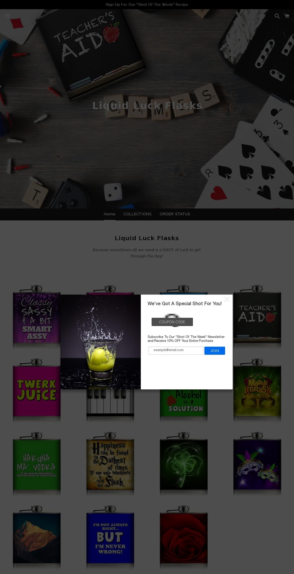 liquidluckflasks.com — Shopify storefront screenshot