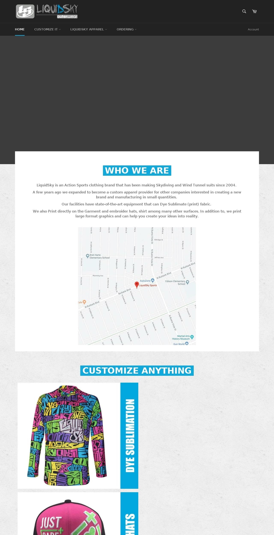 liquidskyouterwear.com — Shopify storefront screenshot
