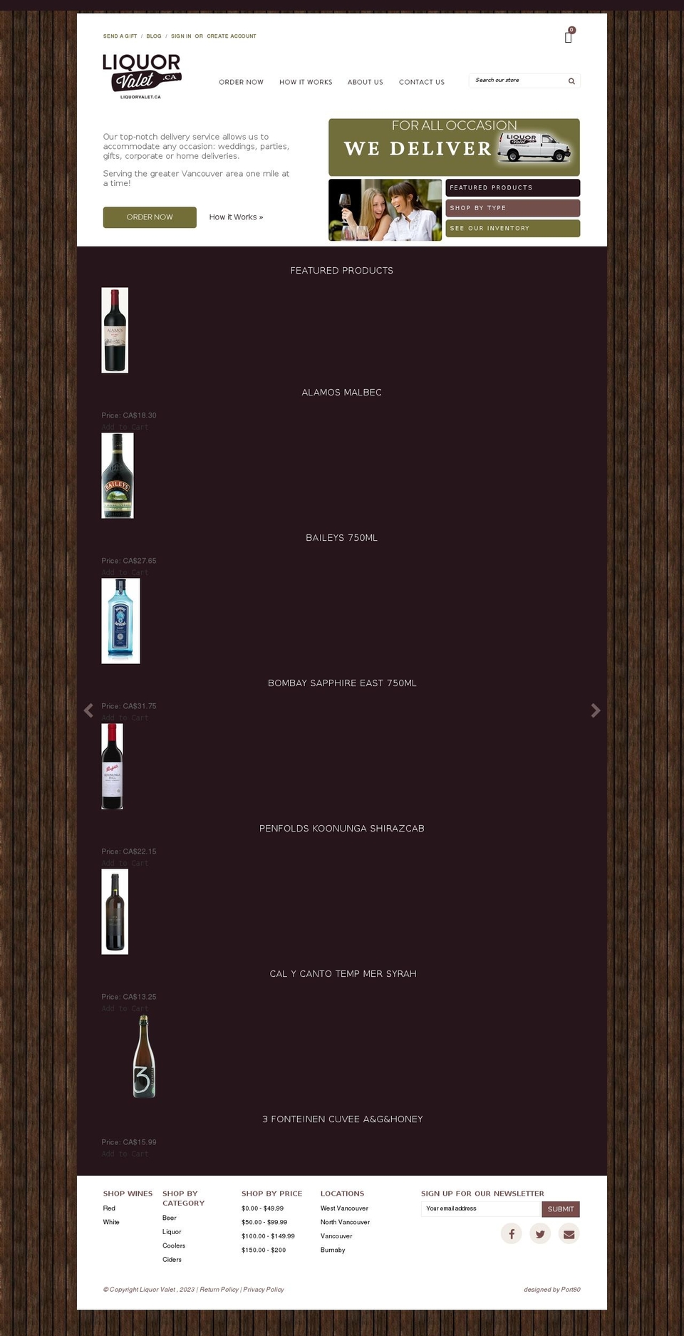 liquorvalet.ca shopify website screenshot