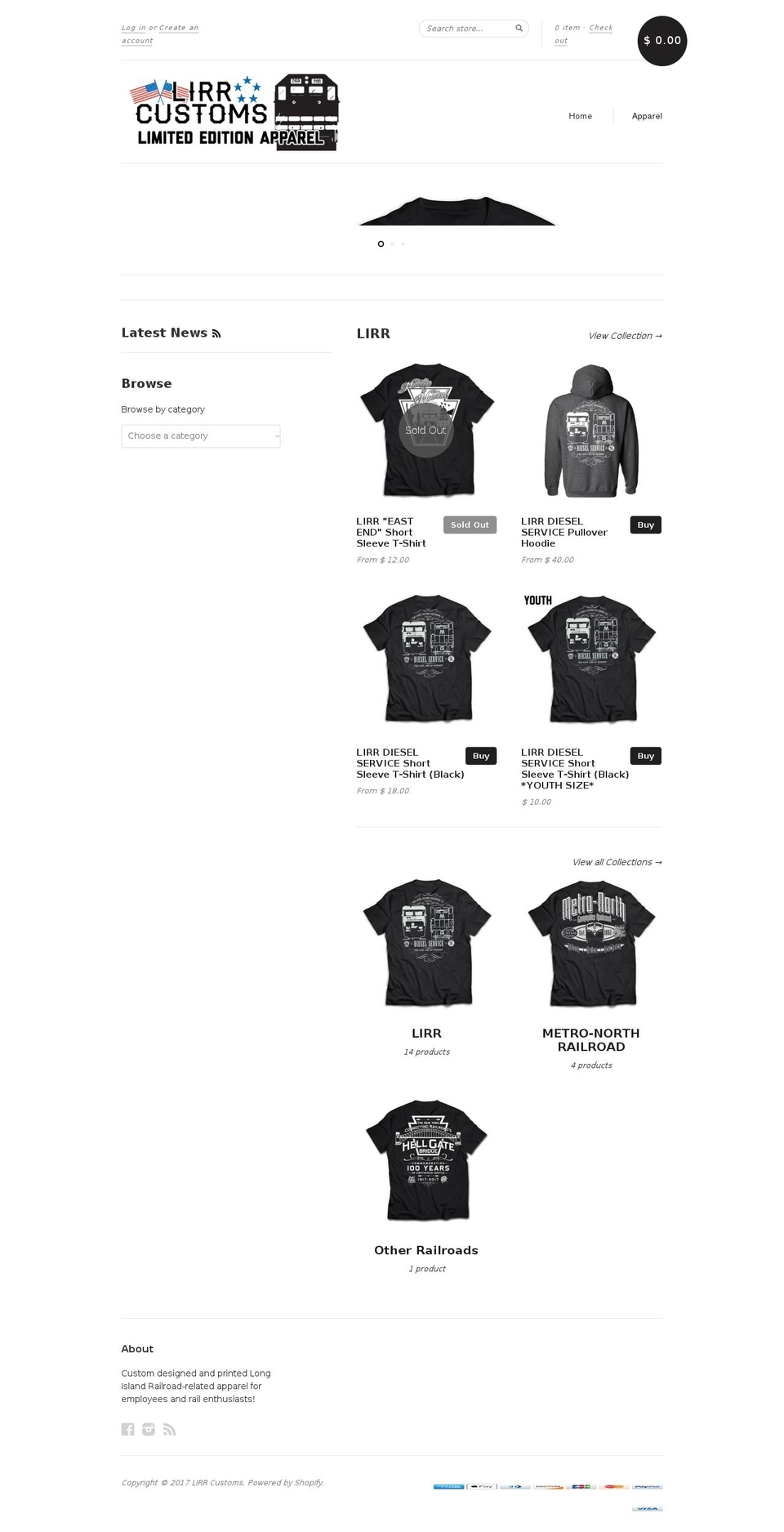 lirrcustoms.com shopify website screenshot