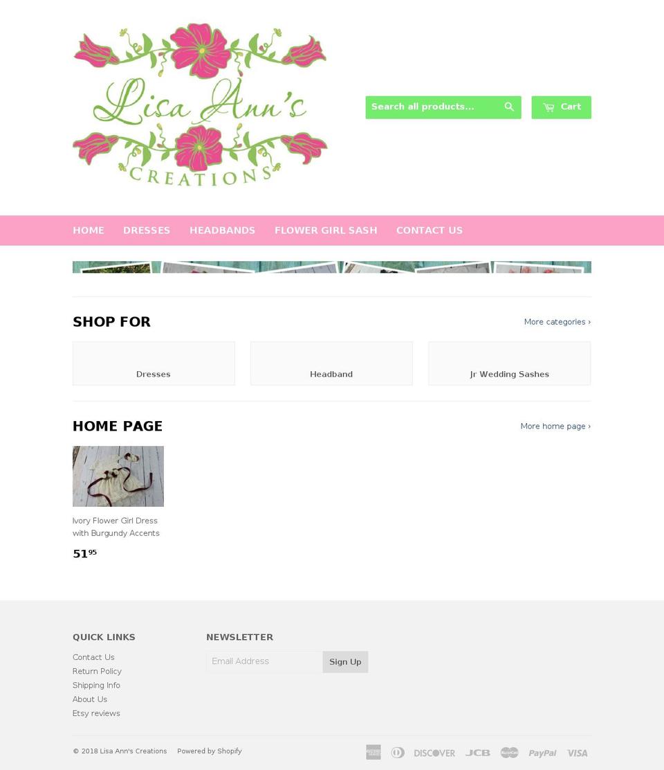 lisaannscreations.com shopify website screenshot