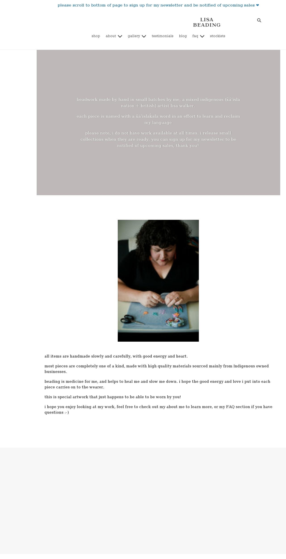 lisabeading.com shopify website screenshot