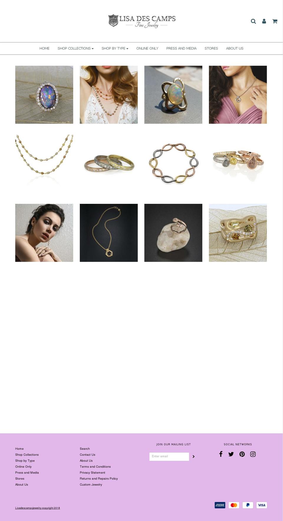 lisadescampsfinejewelry.com — Shopify storefront screenshot