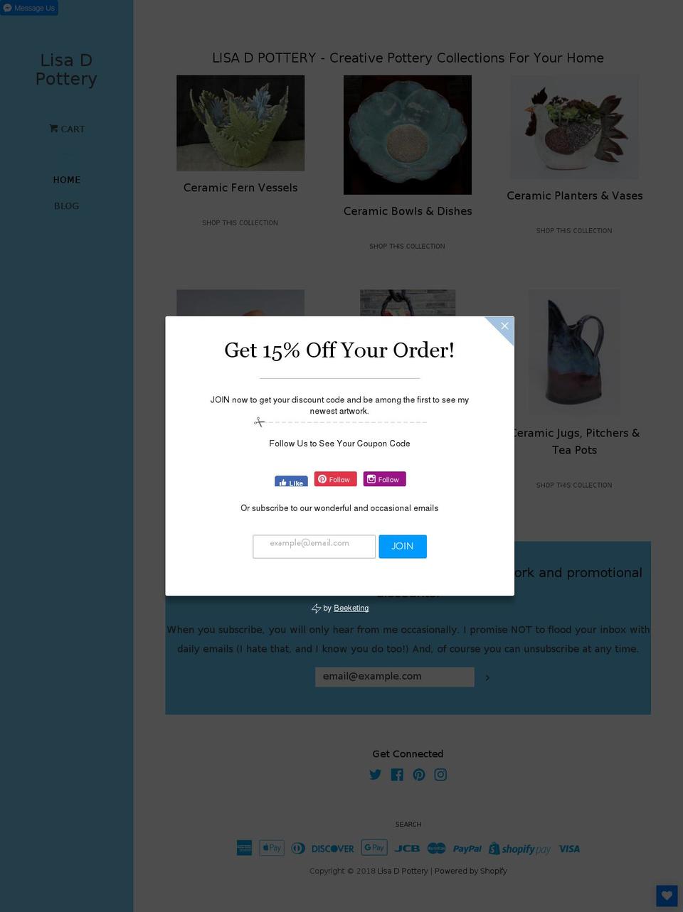 lisadpottery.com — Shopify storefront screenshot