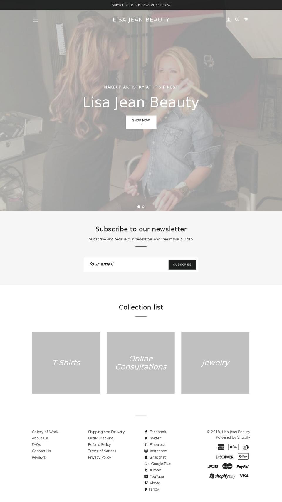 lisajeanbeauty.com — Shopify storefront screenshot