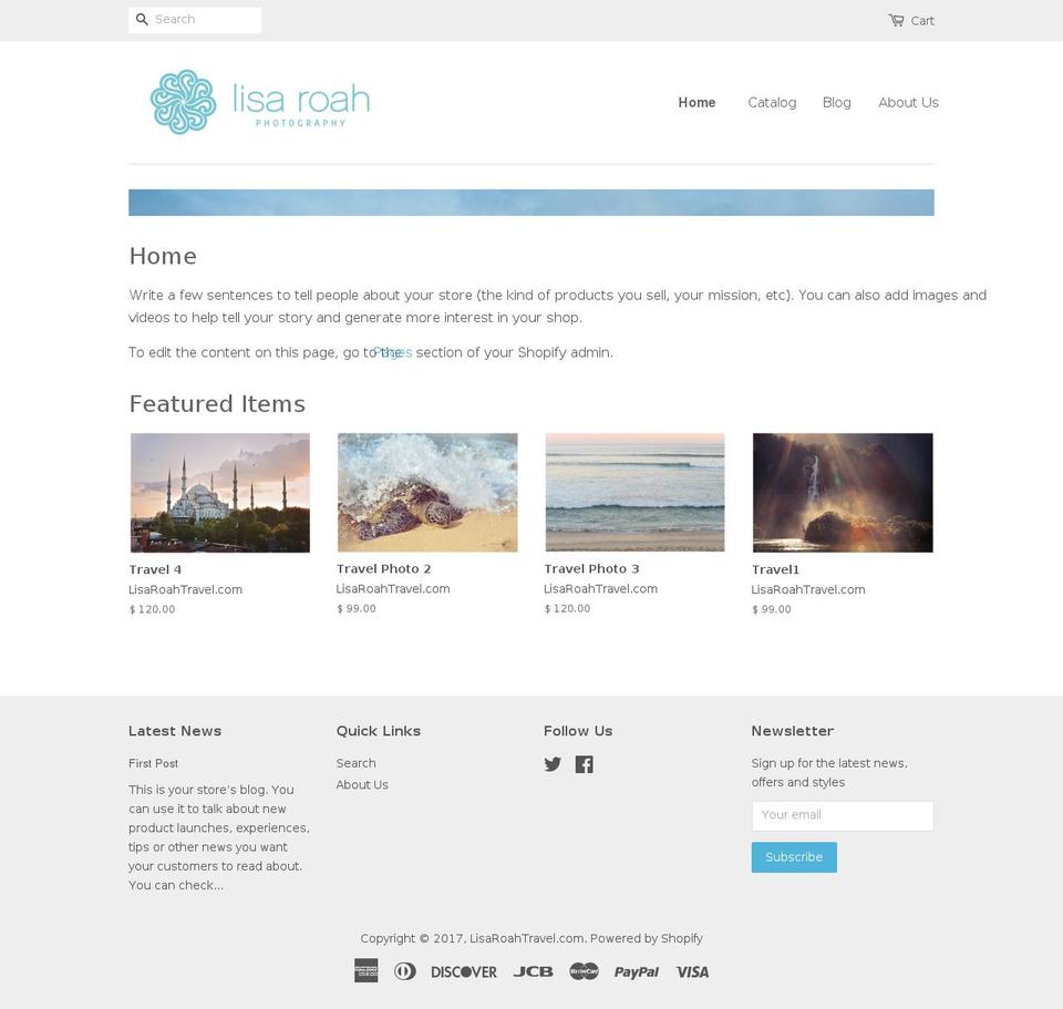 lisaroahtravel.com shopify website screenshot
