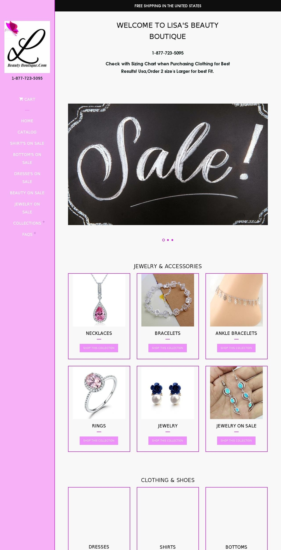 lisasbeautyboutique.com — Shopify storefront screenshot