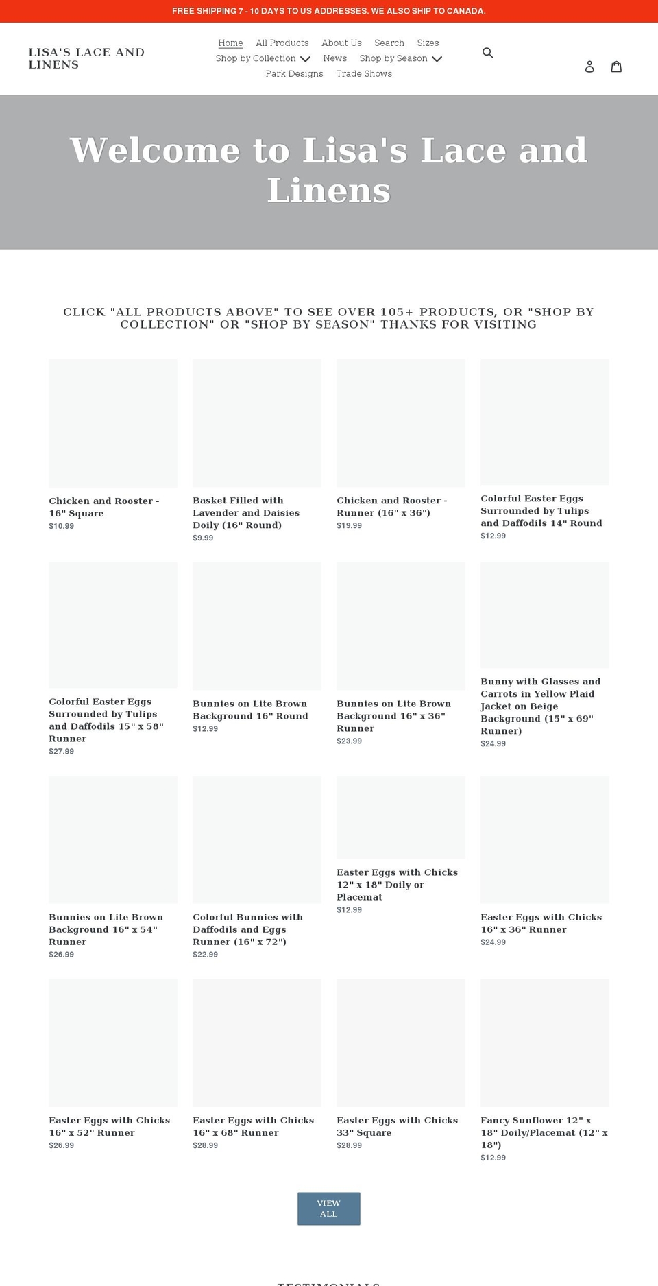 lisaslaceandlinens.com shopify website screenshot