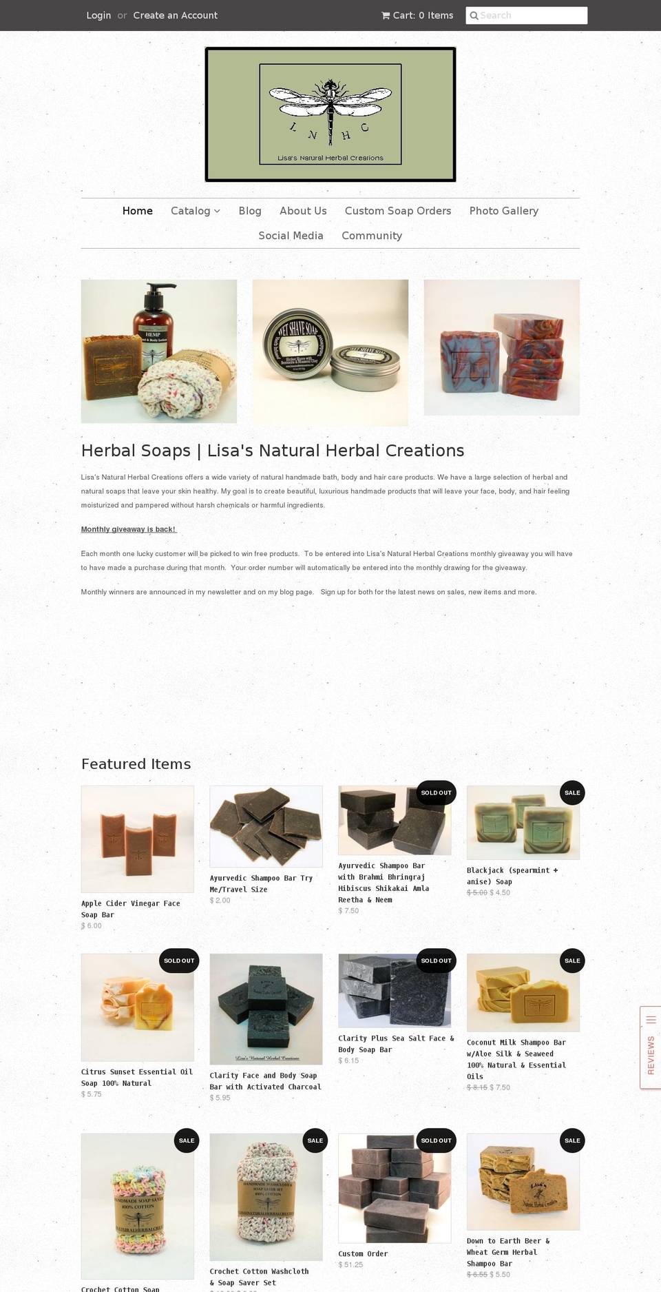 lisasnaturalherbalcreations.com shopify website screenshot