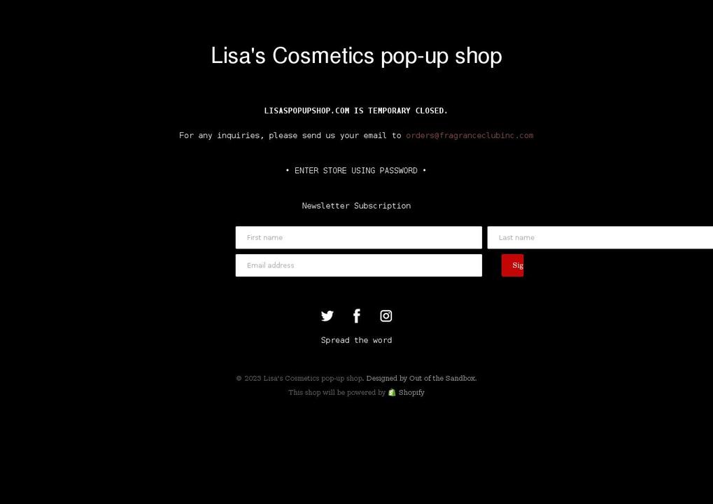 lisaspopupshop.com shopify website screenshot