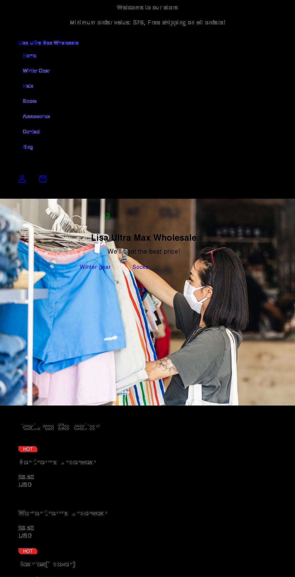 lisaultramaxwholesale.com shopify website screenshot