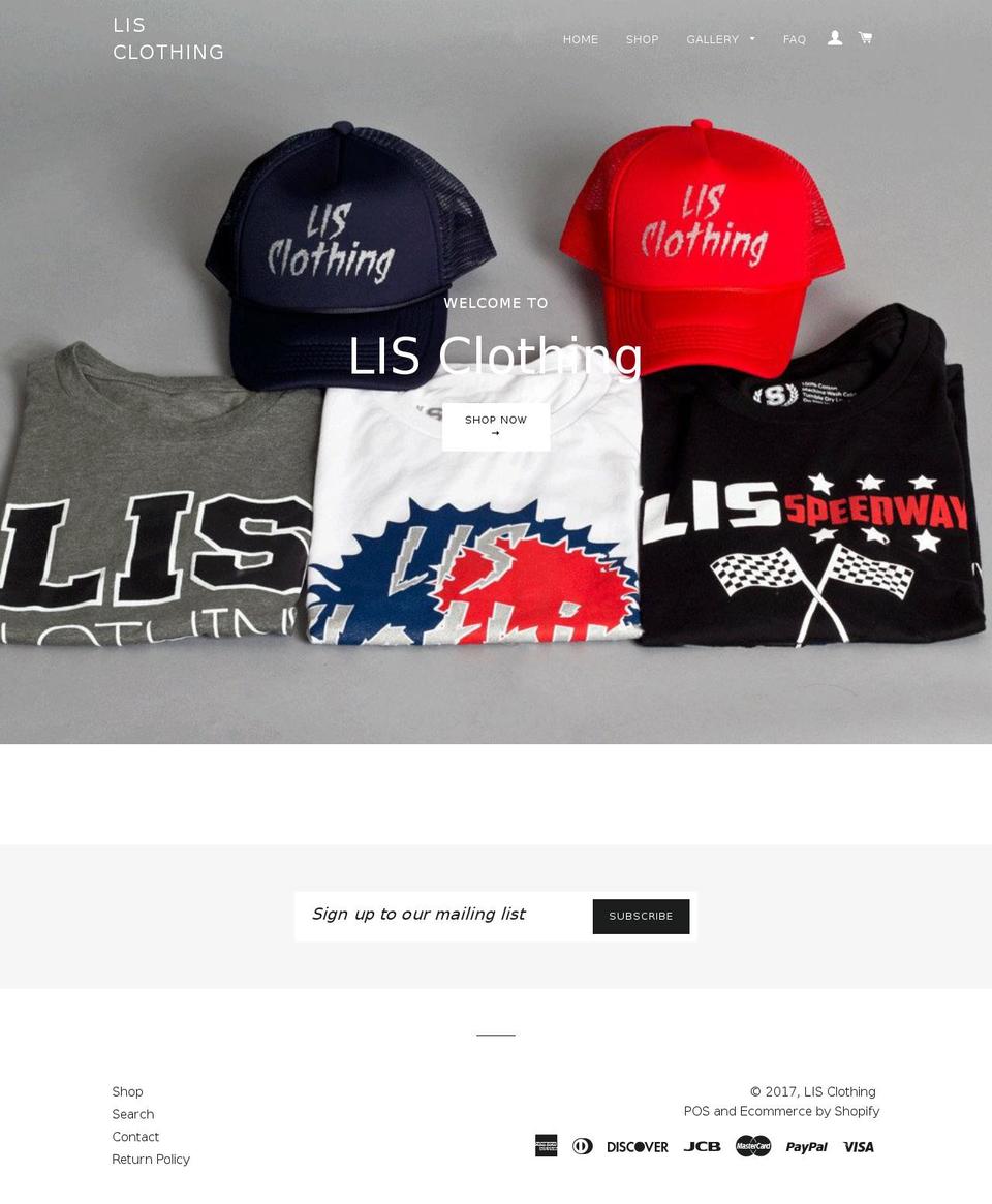 lisclothing.com shopify website screenshot