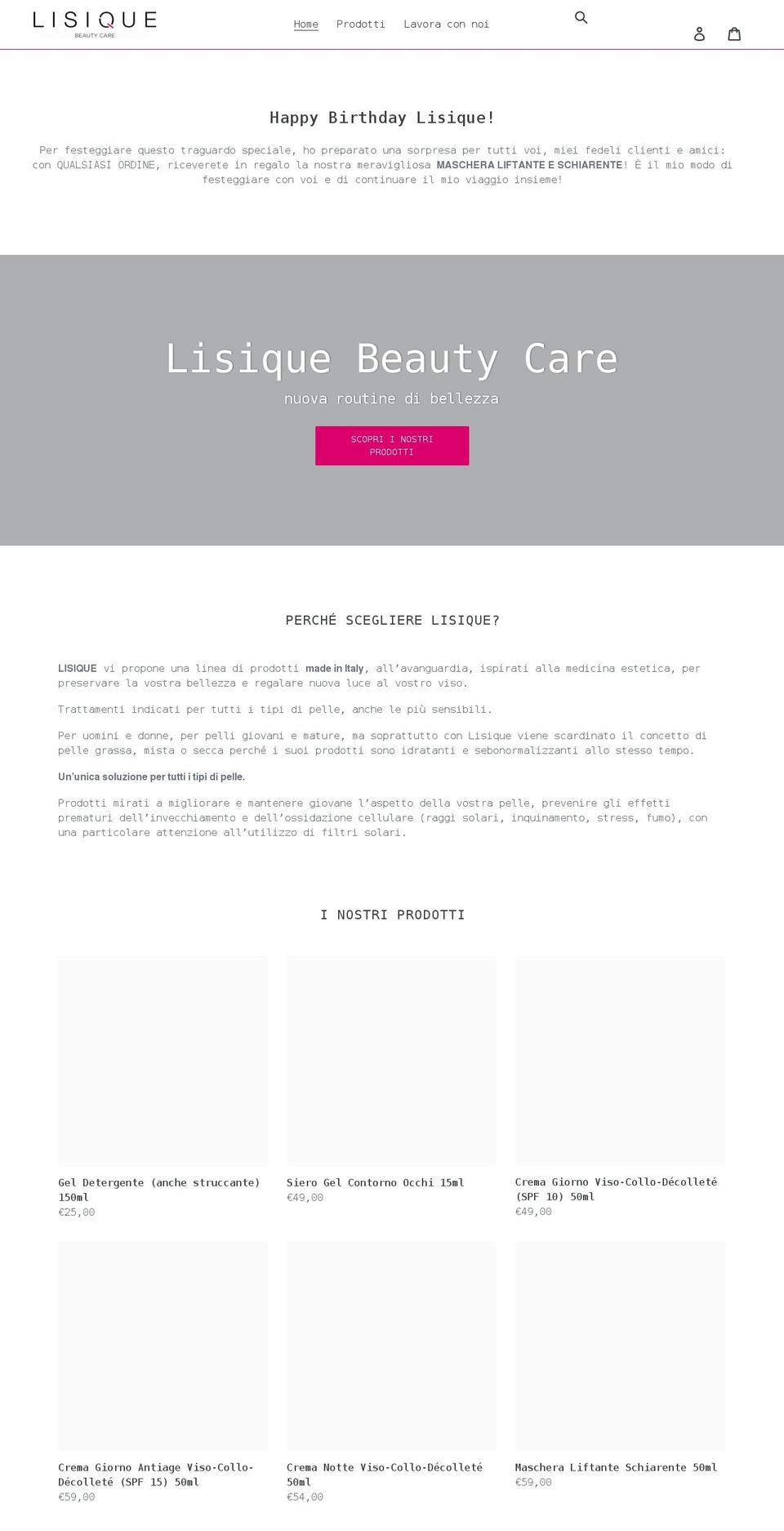 lisique.it shopify website screenshot