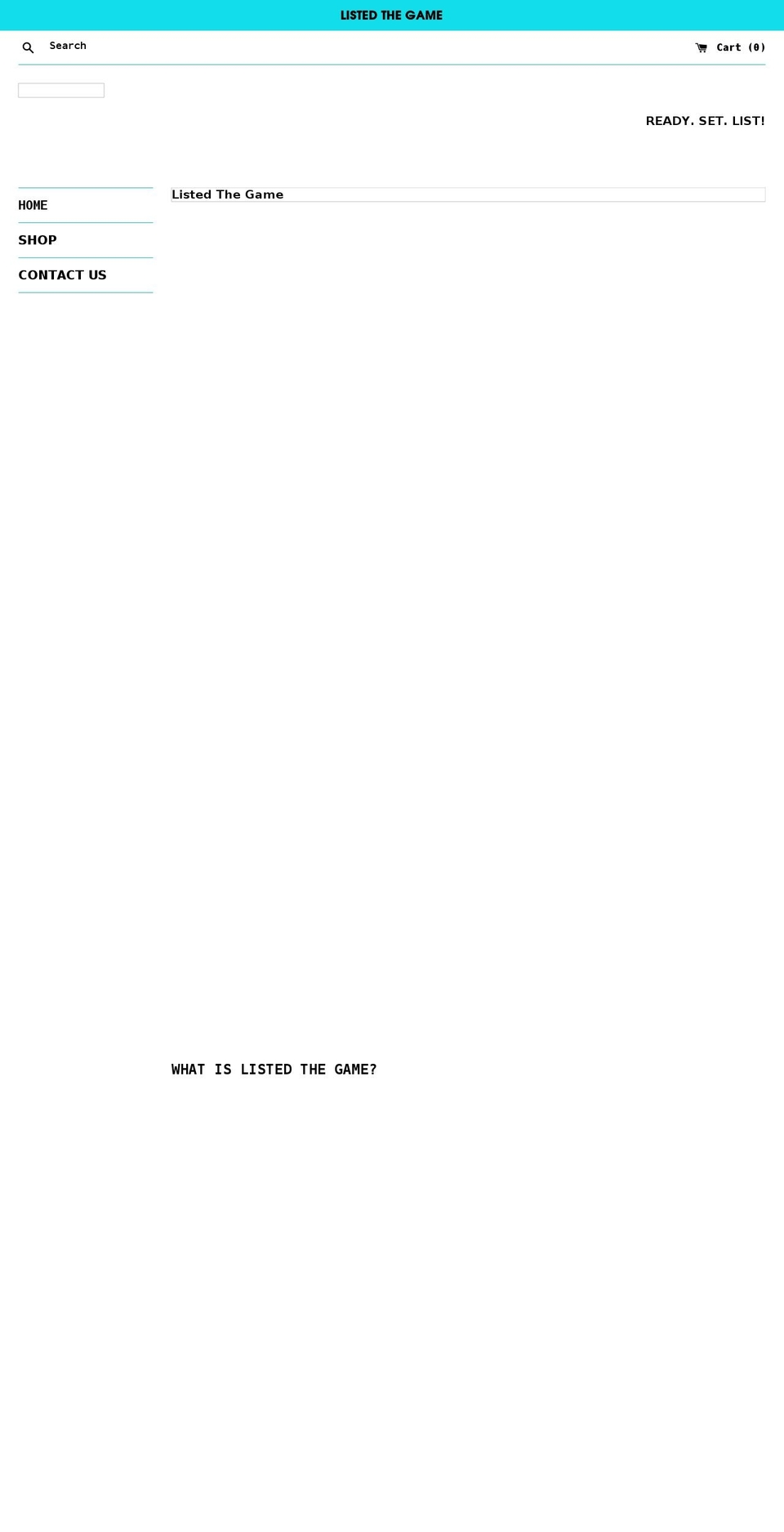 listedthegame.com shopify website screenshot