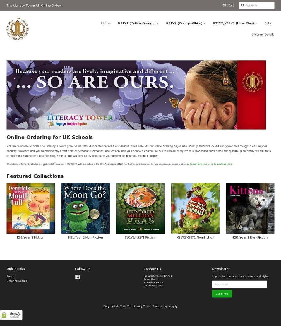 literacytower-uk.com — Shopify storefront screenshot