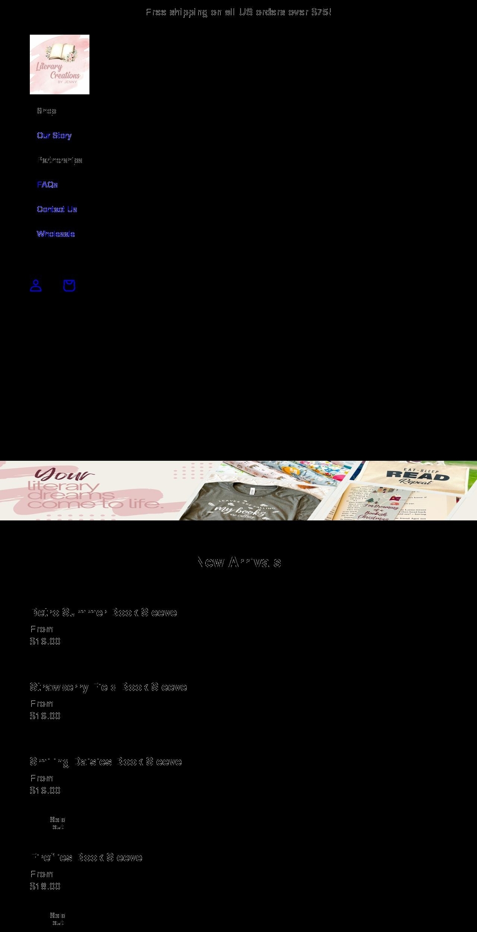 literarycreationsbyjenny.com shopify website screenshot