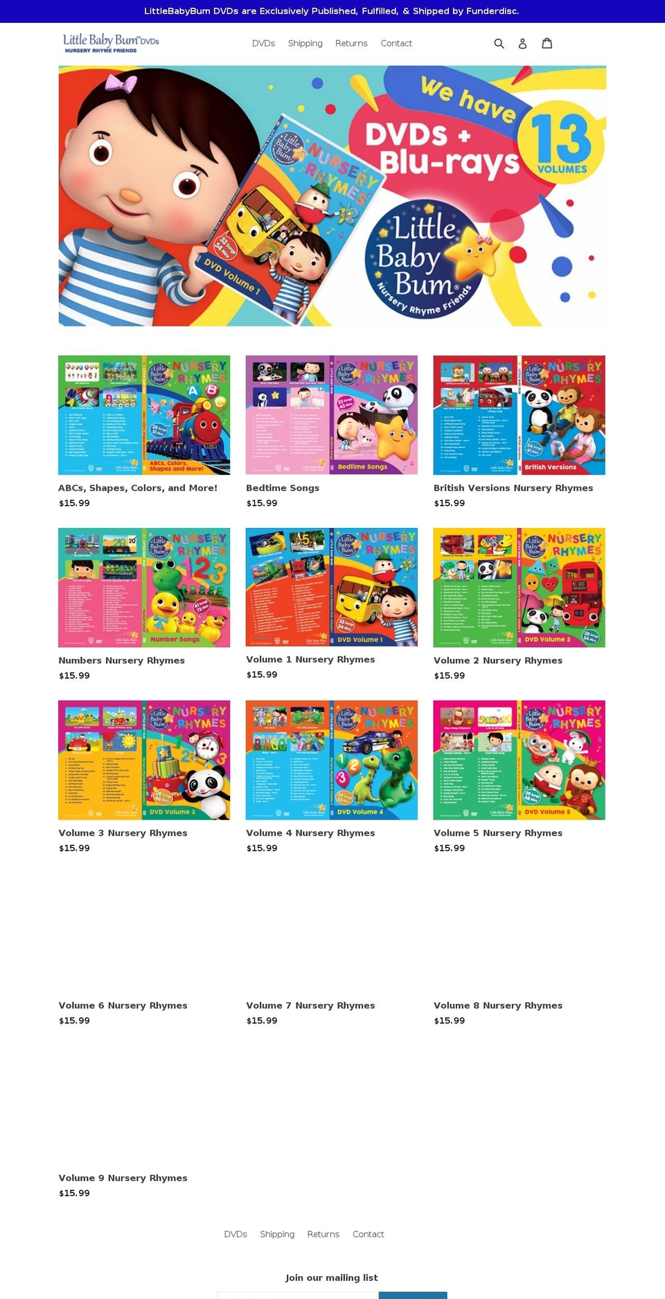 little-baby-bum-video-discs.myshopify.com shopify website screenshot