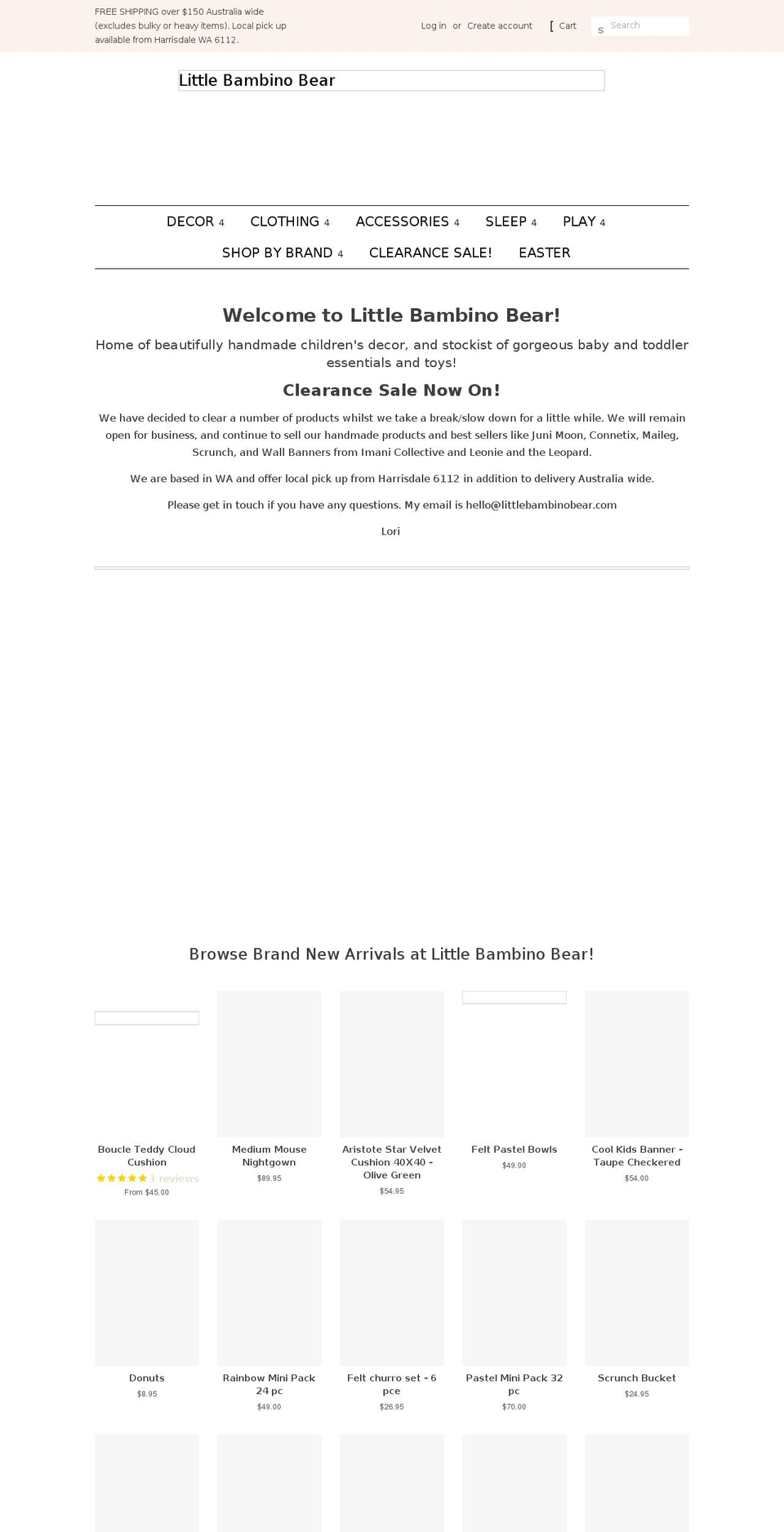 littlebambinobear.com.au shopify website screenshot