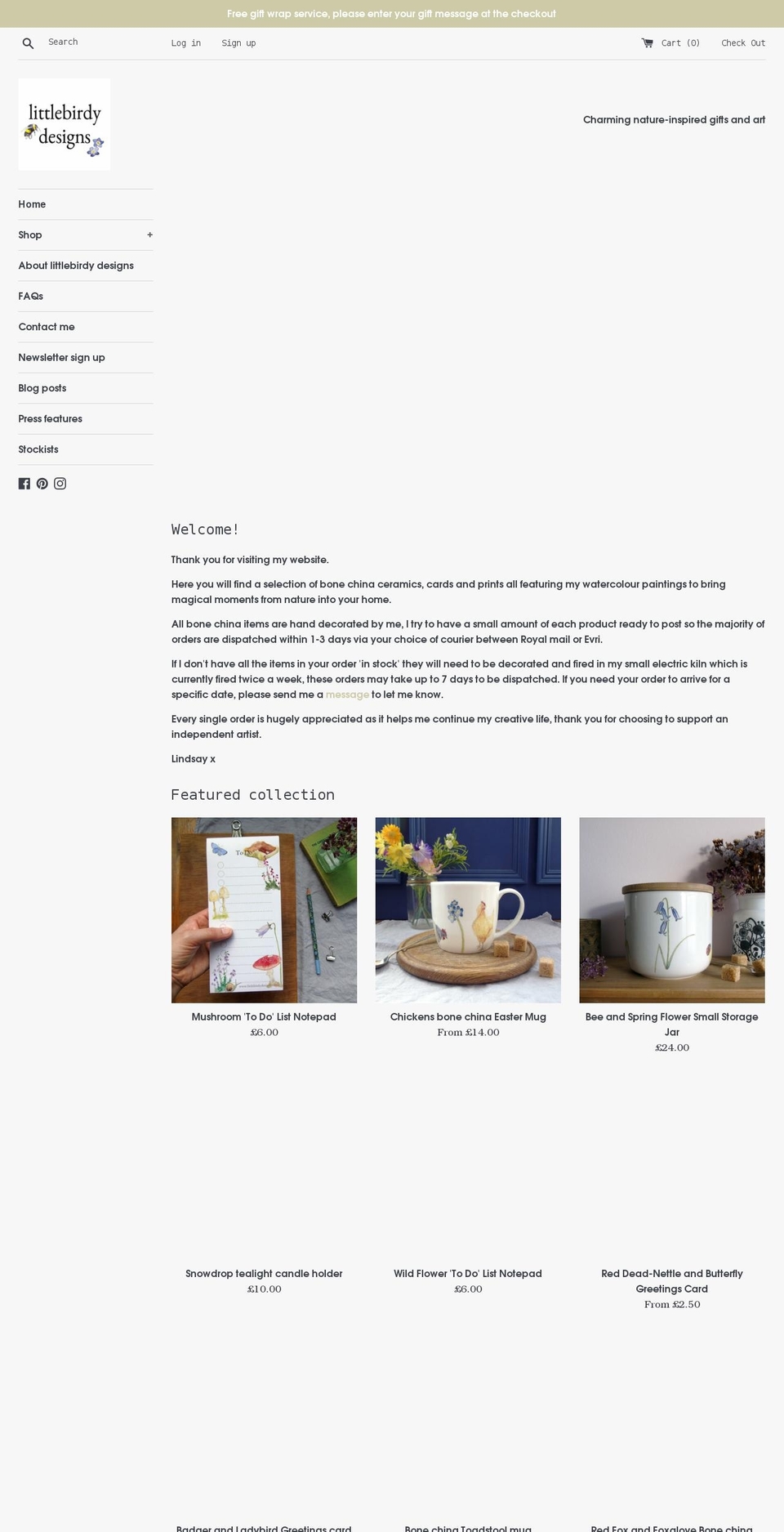 littlebirdydesigns.co.uk shopify website screenshot