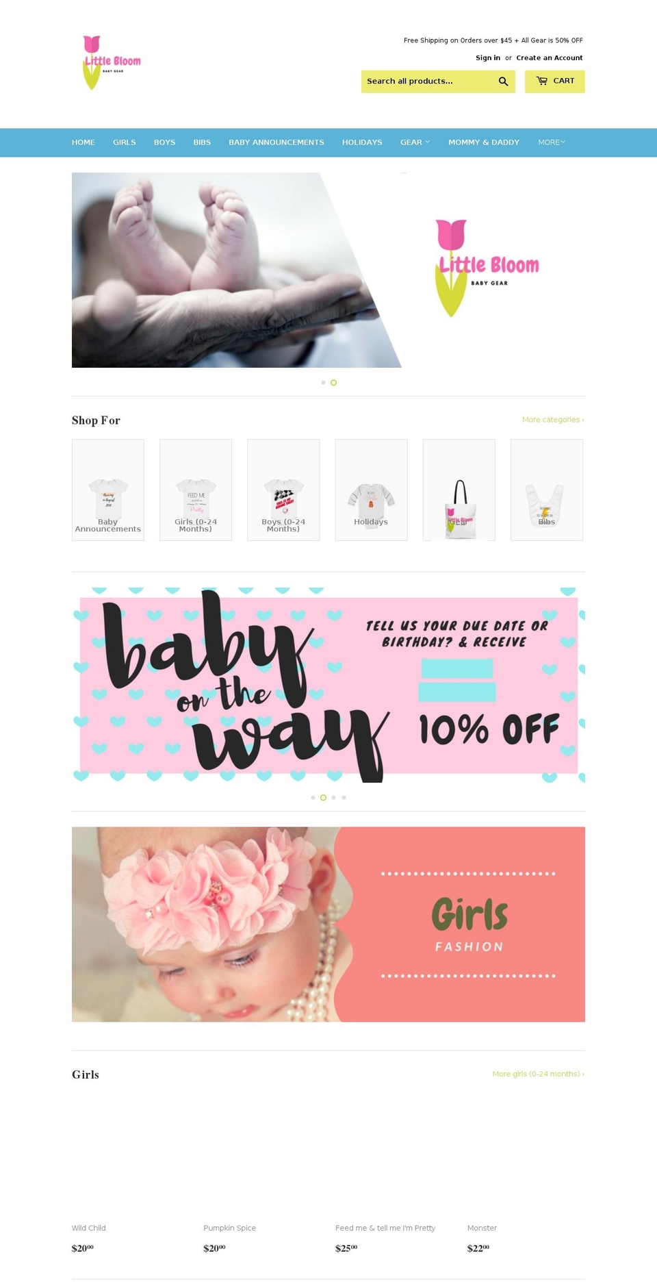 littlebloombabygear.com shopify website screenshot