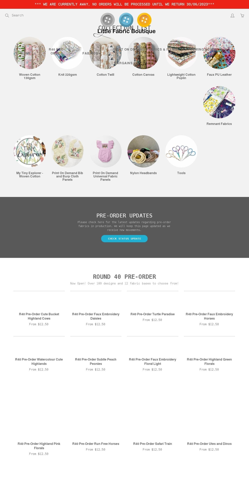 littlefabricboutique.com.au shopify website screenshot
