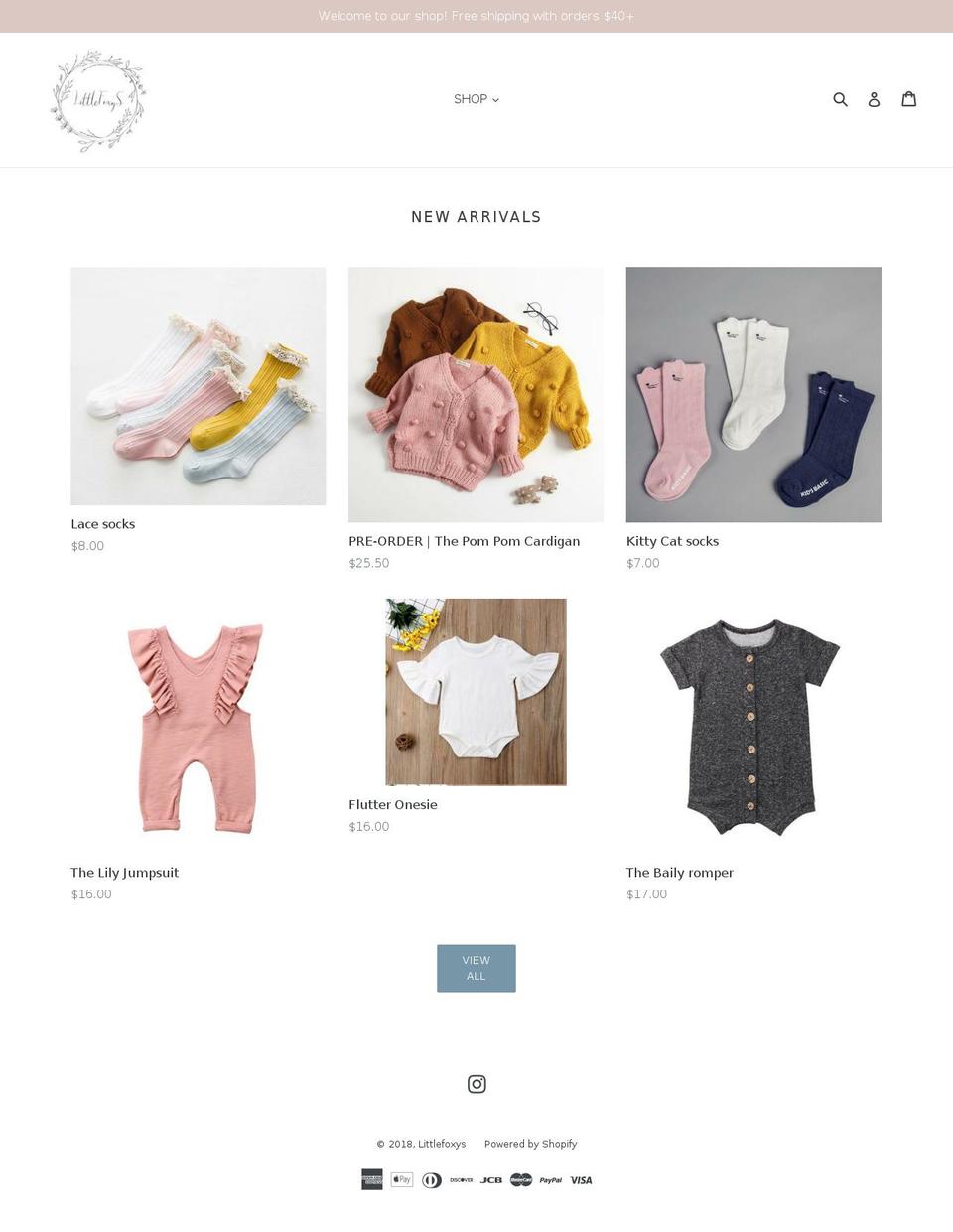 littlefoxys.com — Shopify storefront screenshot