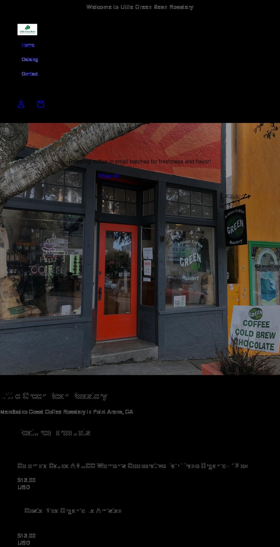 littlegreenbeanroastery.com shopify website screenshot