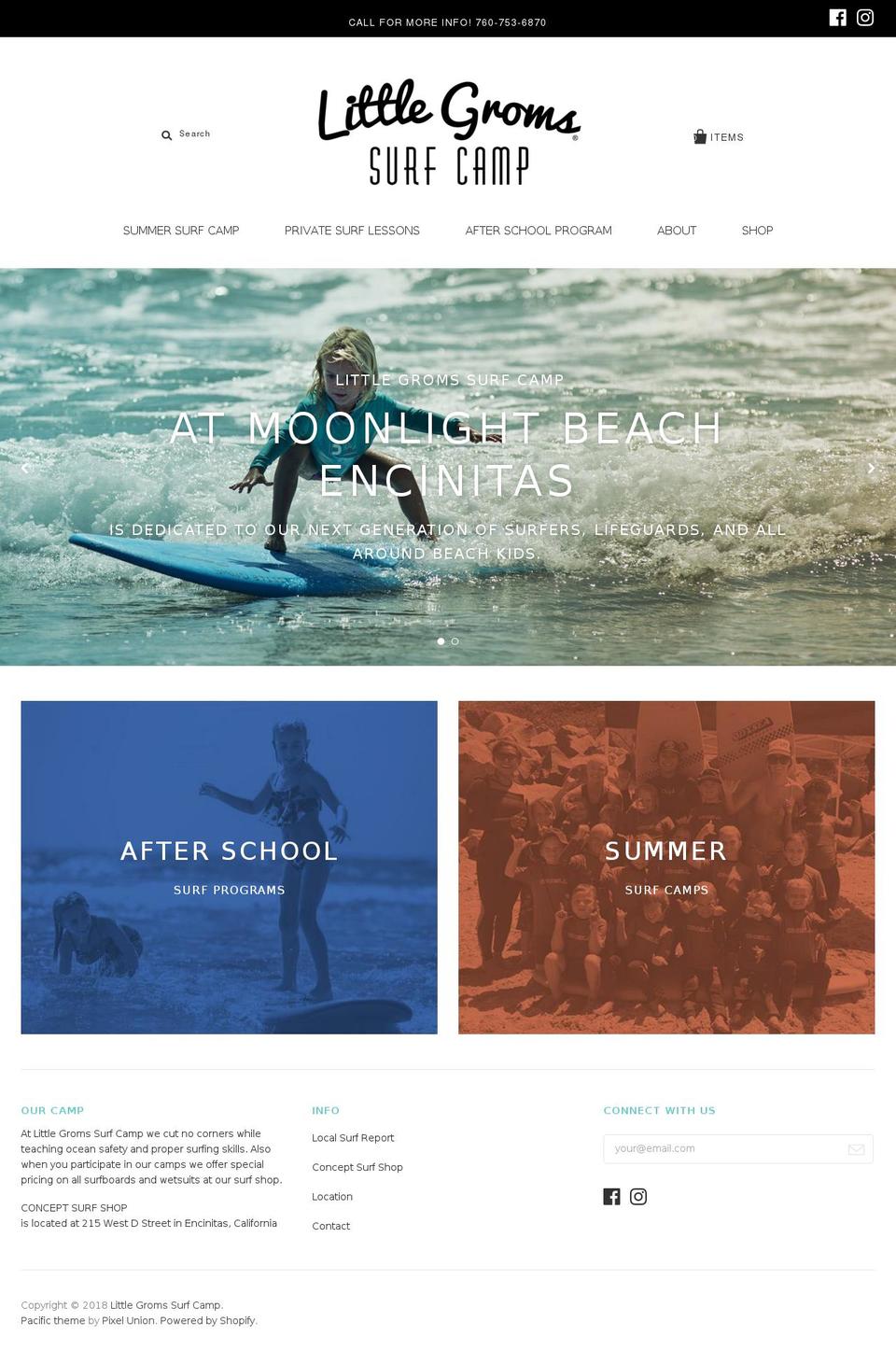 littlegromsbeachcamp.com — Shopify storefront screenshot
